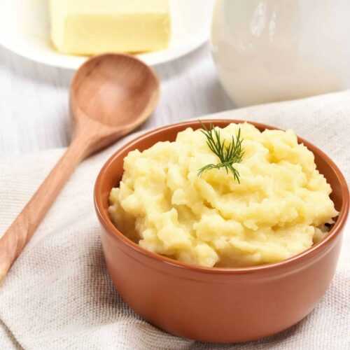 Dairy Free Mashed potatoes in a bowl on a table